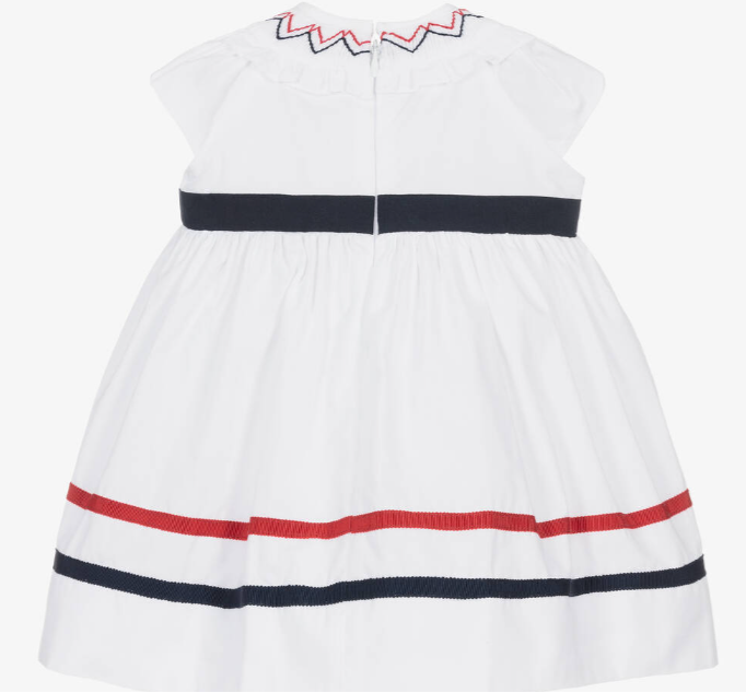 PATACHOU Girls White & Navy Blue Cotton Dress