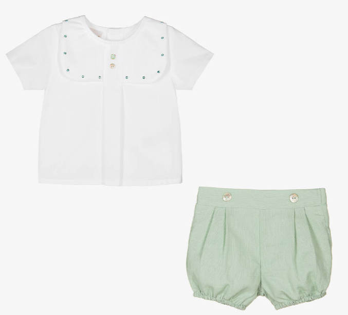 PAZ RODRIGUEZ Baby Boys White & Green Shorts Set