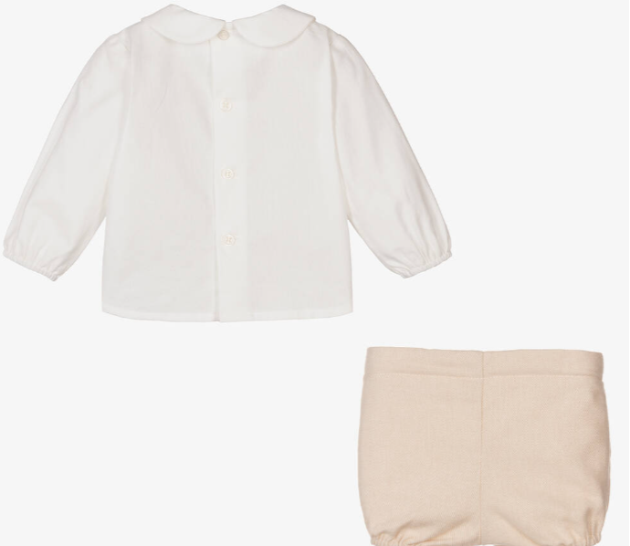 PAZ RODRIGUEZ Boys Ivory & Beige Cotton Shorts Set