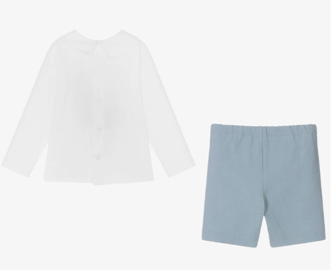 PAZ RODRIGUEZ Boys White & Blue Cotton Shorts Set