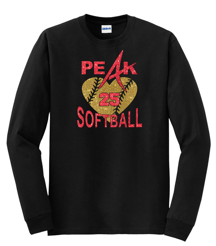 Peak Softball Youth Long Sleeve Tee - 2 Designs - Matte or Glitter