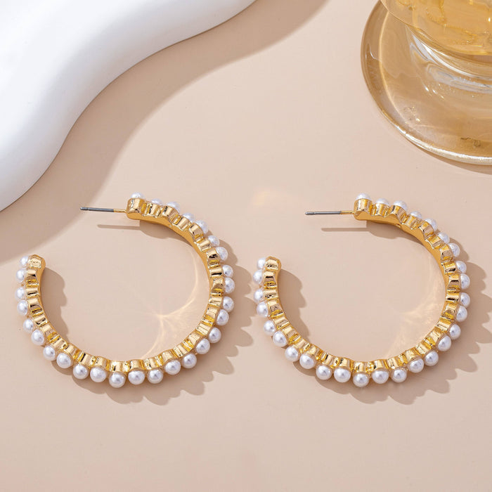 Pearl-Embellished Gold Hoop Earrings | GOLD