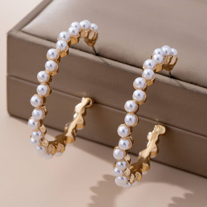Pearl-Embellished Gold Hoop Earrings | GOLD