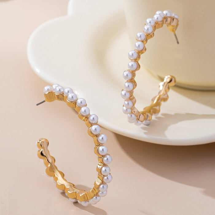 Pearl-Embellished Gold Hoop Earrings | GOLD