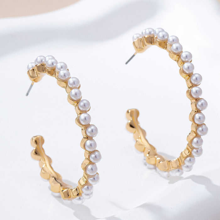 Pearl-Embellished Gold Hoop Earrings | GOLD