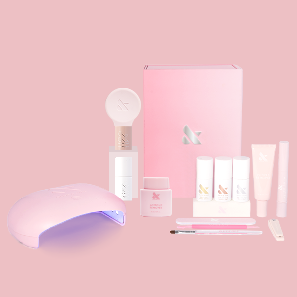 Perfect French Gel Mani System with LED lamp, gel polish bottles, base and top coats, nail tools, and remover