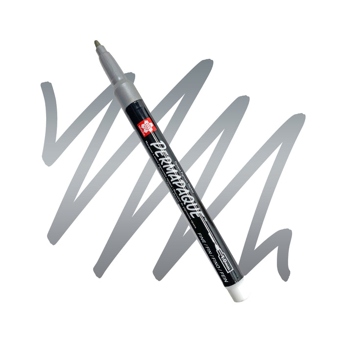 Sakura Permapaque fine point metallic silver marker.