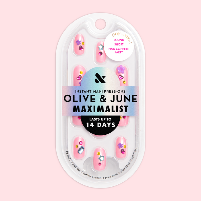 Pink Confetti Party - Press On | Short | Round