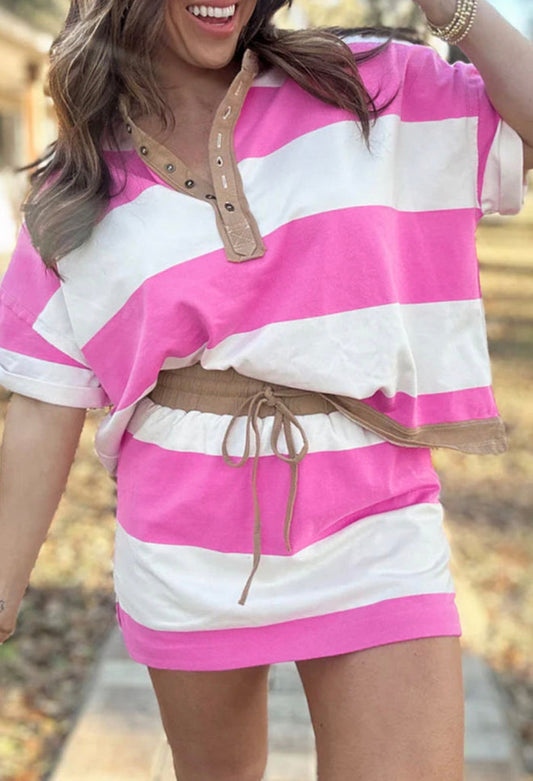 Pink/White Striped Skort Set