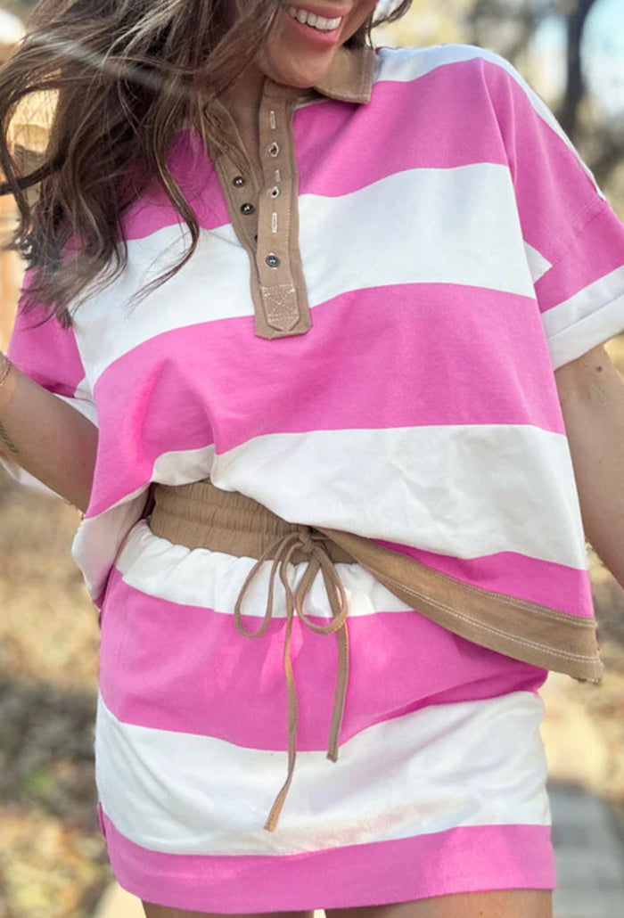 Pink/White Striped Skort Set