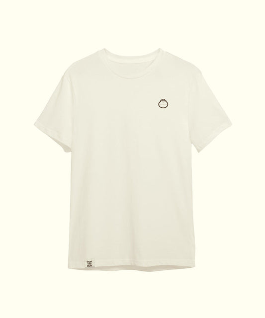 Plain white tee with a small mascot logo on the front, perfect for casual wear. Sun Bum