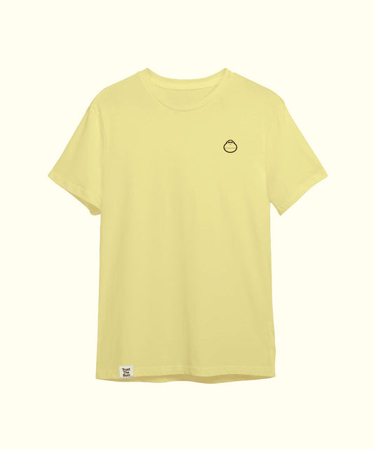 Yellow Plain Tee with small mascot logo on chest and label at hem, casual style by Sun Bum
