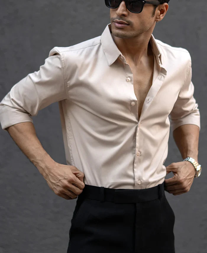 Powerlook Beige Melange Polyester Shirt