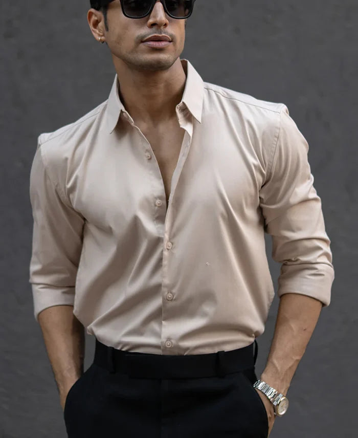 Powerlook Beige Melange Polyester Shirt