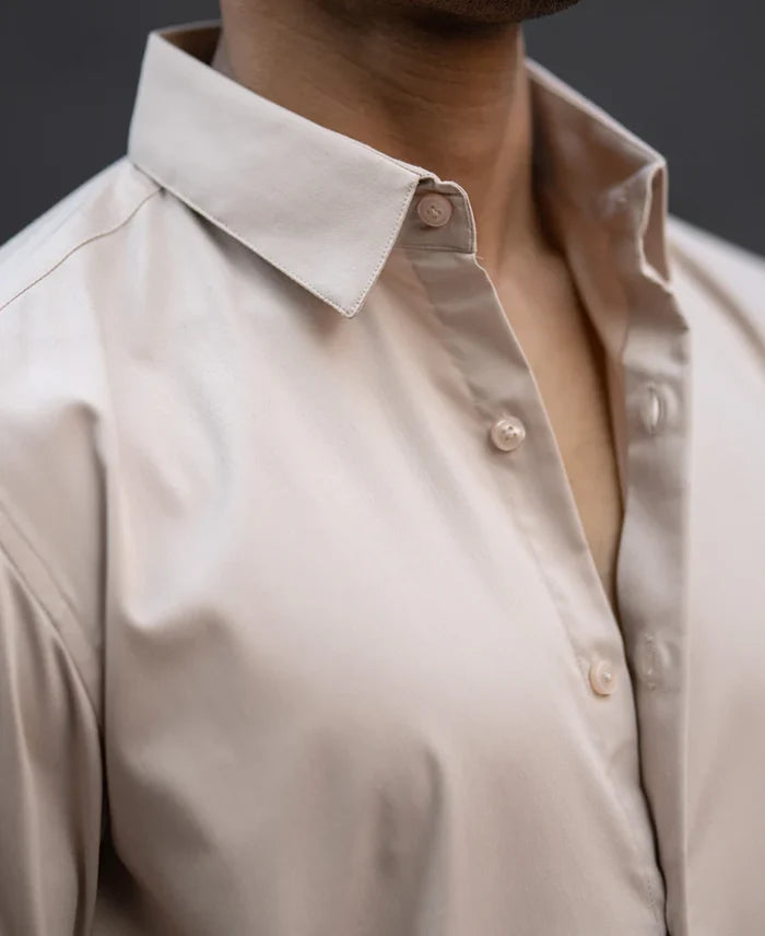 Powerlook Beige Melange Polyester Shirt