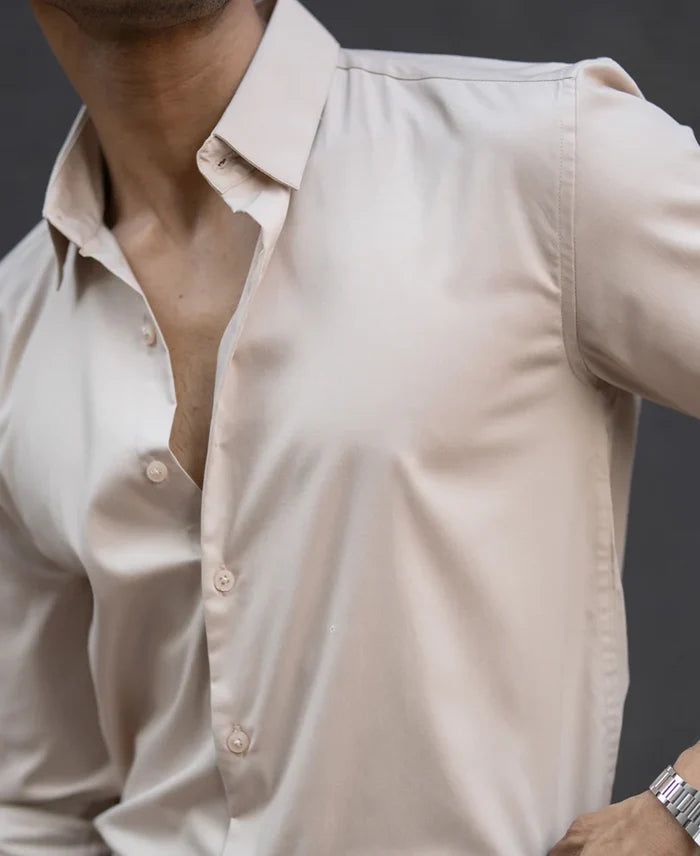 Powerlook Beige Melange Polyester Shirt