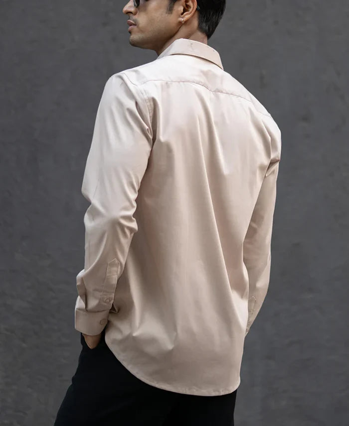 Powerlook Beige Melange Polyester Shirt