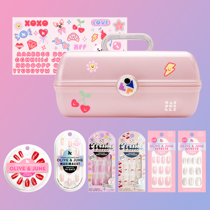 Press-On Caboodle Bundle featuring a limited edition case and a variety of press-on nails for easy at-home manicures