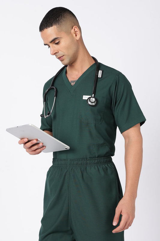 Prime – Men's V-Neck Scrub - 7 Pocket - Bottle Green