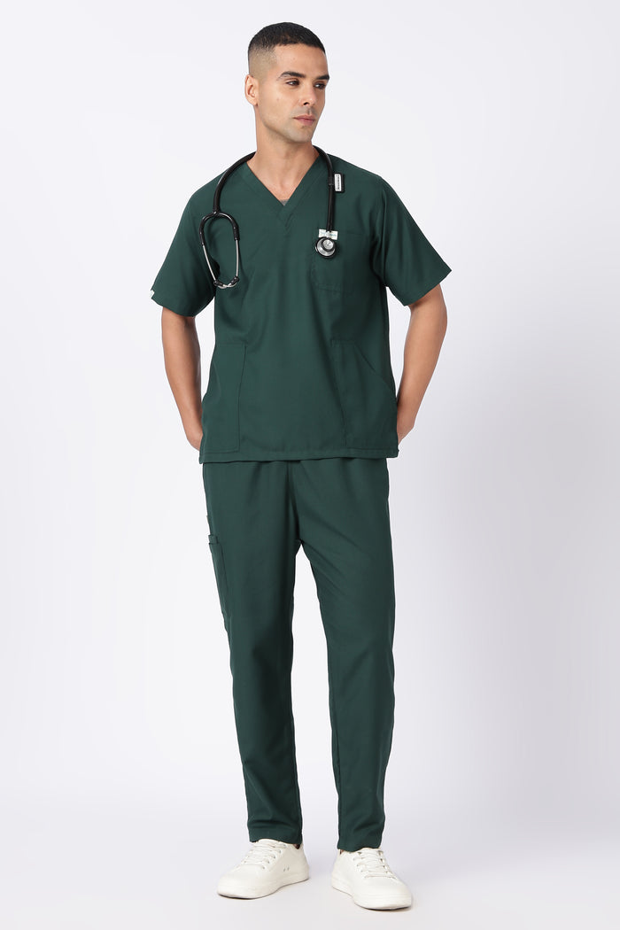 Prime – Men's V-Neck Scrub - 7 Pocket - Bottle Green