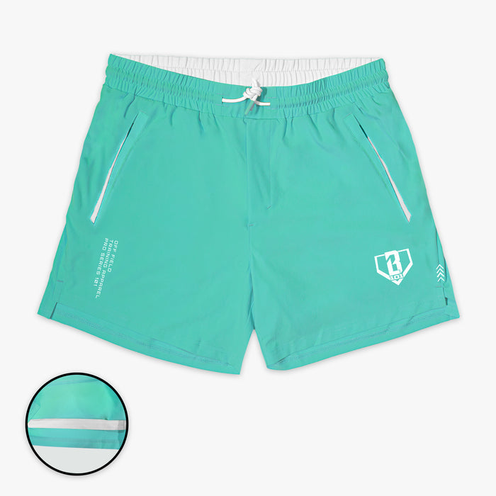 Blue Pro Series with Liner Teal shorts — front view