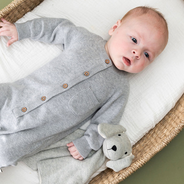 Grey Heather Puppy Dog - Organic Baby Lovey Security Blanket Cuddle Cloth