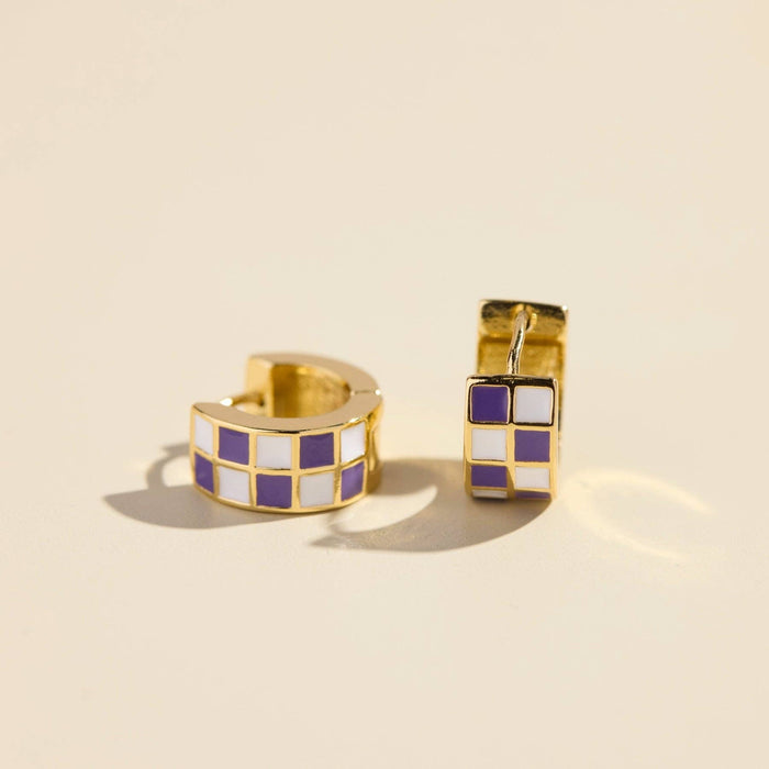 Purple & White Checkered Enamel Huggies
