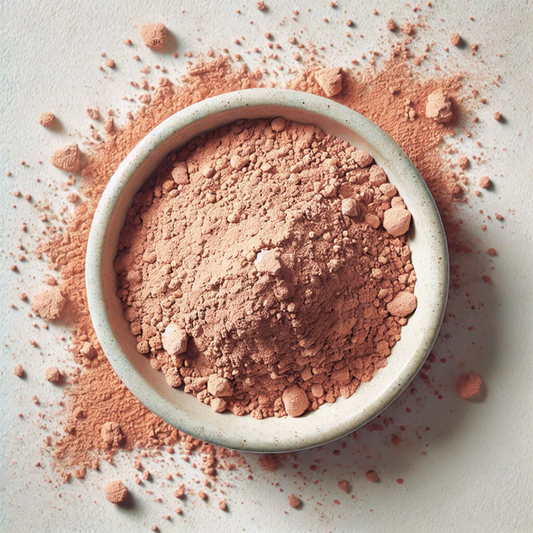 Red French Clay displayed as a fine natural red clay powder for skincare and cosmetic formulations