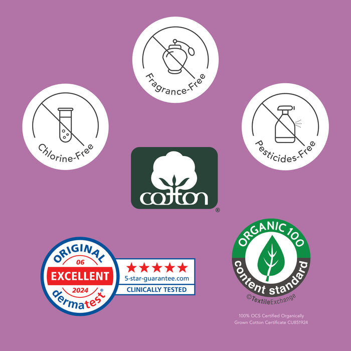 Collection of eco-friendly product labels on a purple background