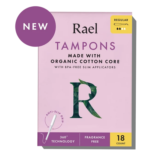 Rael Tampons Made With Organic Cotton Core With BPA-Free Slim Applicators, Regular, 18 Count, Fragrance Free, 360 Technology