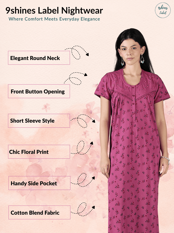 Rose Floral Cotton Blend Nighty for Women Soft Daily Wear