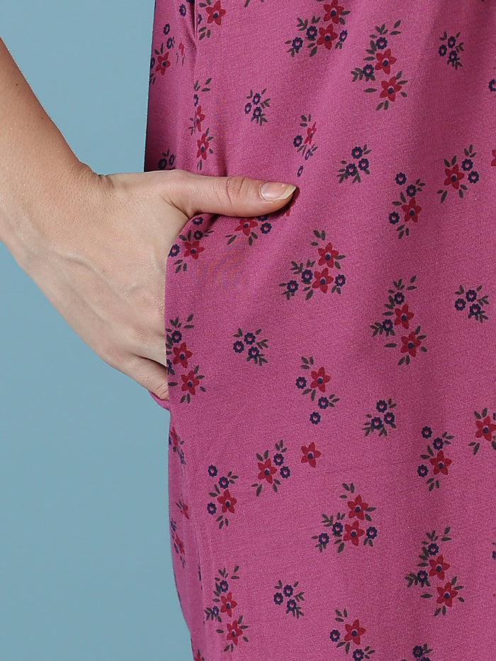 Rose floral daily wear soft sleepwear for women
