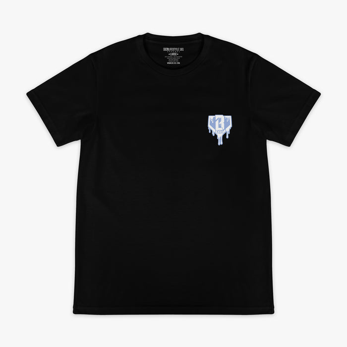 Adult model wearing graphic tee with "Scoop SZN" design