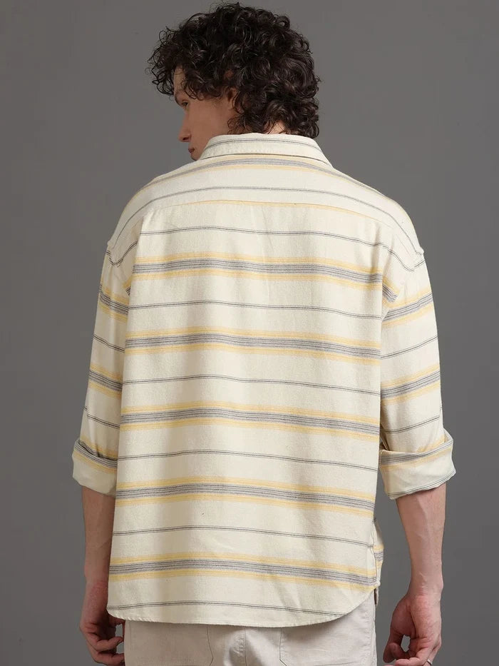 Silisoul Beige Relaxed Fit Horizontal Stripes Print Shirt