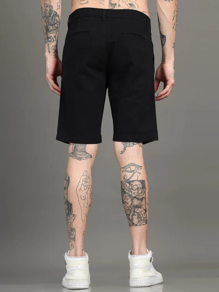Silisoul Black Regular Fit Cotton Mid-Rise Button Shorts