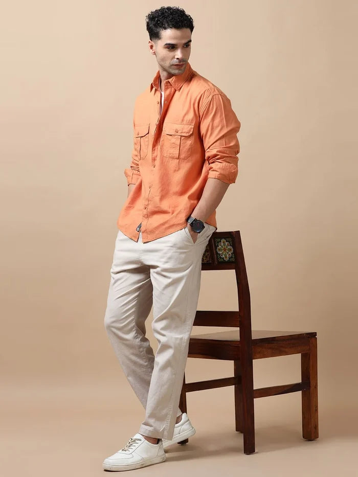 Silisoul Coral Relaxed Fit Cotton Long Sleeves Spread Collar Shirt