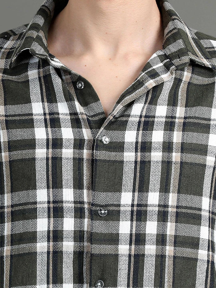 Silisoul Green Relaxed Fit Tartan Checks Print Cotton Short Sleeves Shirt