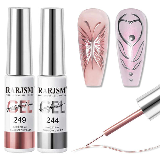 Silver and Rose Gold Mirror Chrome Metallic Nail Art Gel Liner Duo 8ml