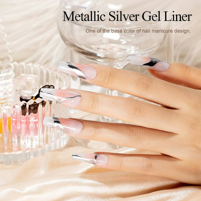Silver and Rose Gold Mirror Chrome Metallic Nail Art Gel Liner Duo 8ml
