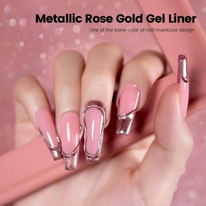 Silver and Rose Gold Mirror Chrome Metallic Nail Art Gel Liner Duo 8ml