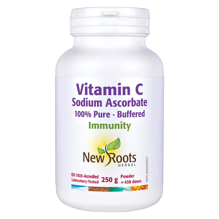Bottle of New Roots Vitamin C Sodium Ascorbate 250g