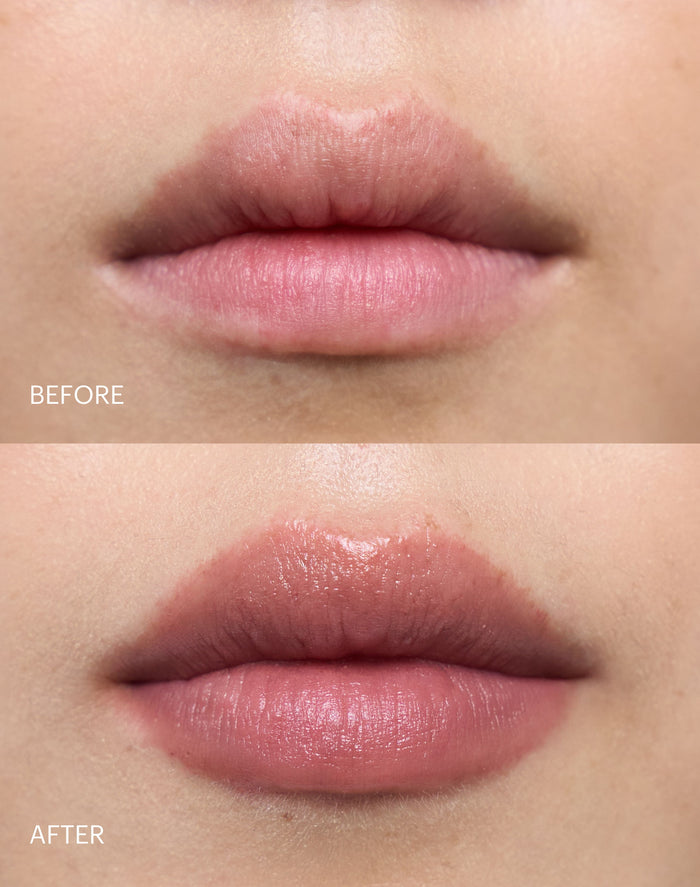 triple-tint-lip-balm; Naked: Before & After des Triple Tint Lip Balm in Naked
