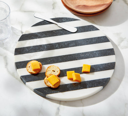Striped Round Marble Board Black Multi Everyday