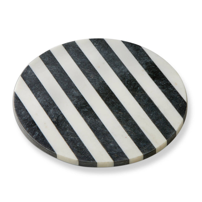 Striped Round Marble Board Black Multi Everyday