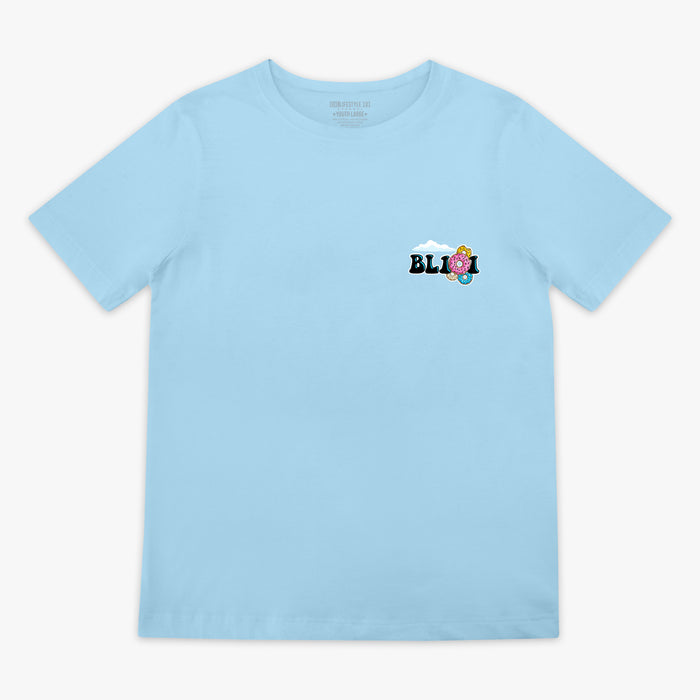 Blue youth graphic tee with “Sugar Rush Donut” design — front view