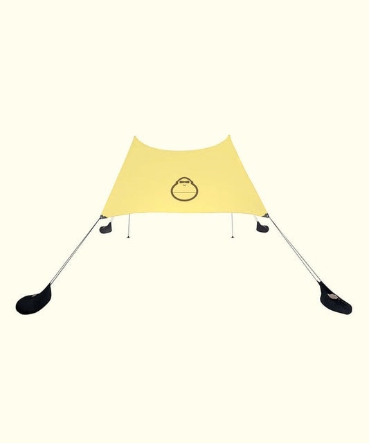 Yellow tent with black legs on a white background