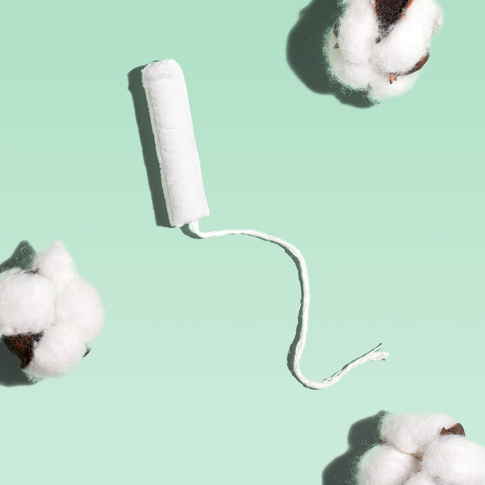Single tampon on light green background