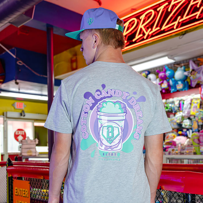 Adult model wearing Sweet Spot Galaxy Grape graphic tee