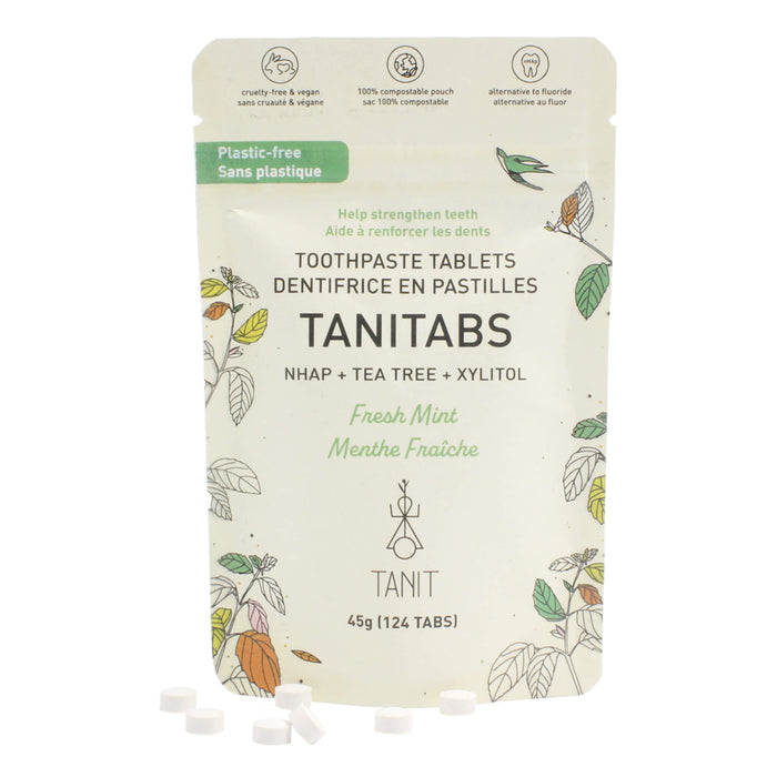 TANIT Tanitabs Toothpaste Tablets Compostable Pouch - Fresh Mint 45g (124Tabs)