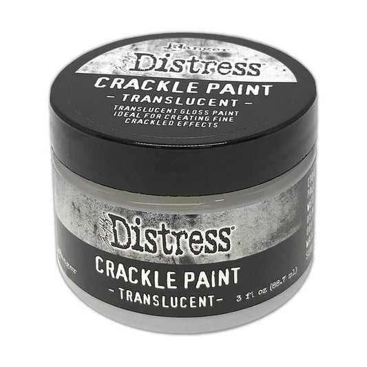 Tim Holtz Distress Crackle Paint Translucent is a translucent gloss paint ideal for creating fine crackled effects. Crackle Paint can be colorized both while wet or once dried to allow for endless color possibilities. Great for use with Tim Holtz Distress Palette Knives, brushes, and other tools. This package includes one 3 fluid ounce container of translucent crackle paint. Acid free, non-toxic, conforms to ASTM D4236. Made in USA. Available at Embellish Away located in Bowmanville Ontario Cana